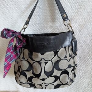 Coach Black and Jacquard Signature Shoulder Bag